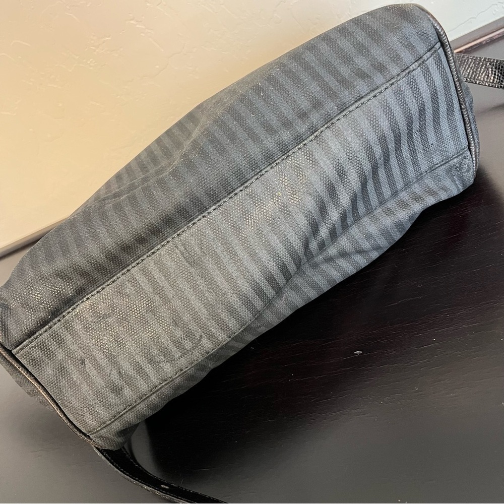 FENDI Vintage leather and coated canvas bag, striped, black 14”x10”, authentic - Picture 11 of 17